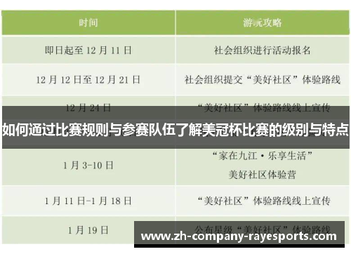 如何通过比赛规则与参赛队伍了解美冠杯比赛的级别与特点