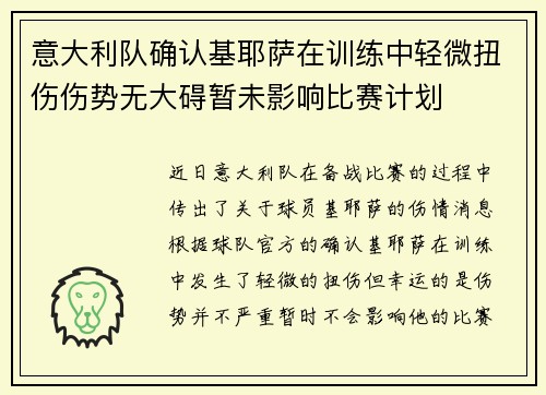 意大利队确认基耶萨在训练中轻微扭伤伤势无大碍暂未影响比赛计划