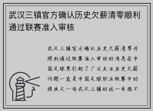 武汉三镇官方确认历史欠薪清零顺利通过联赛准入审核